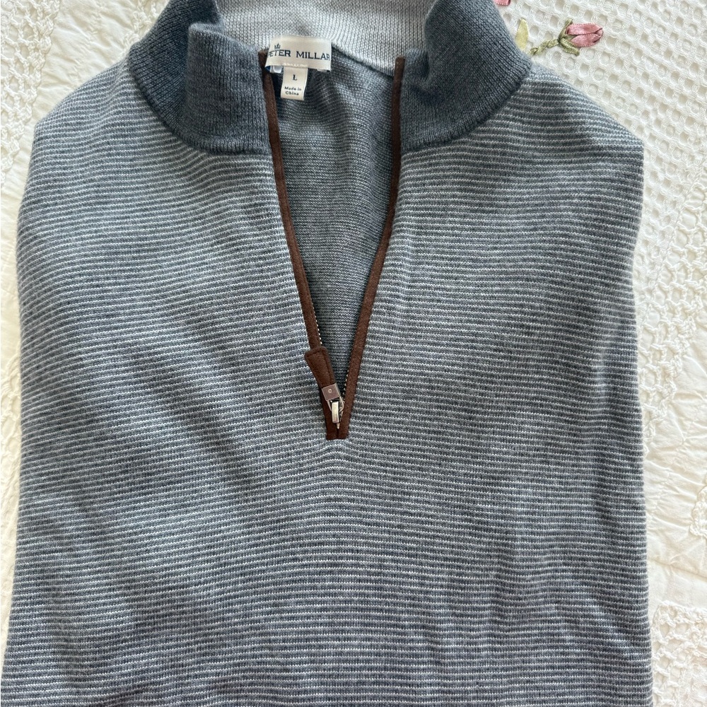 Peter Millar Blue Striped Quarter-Zip Pullover